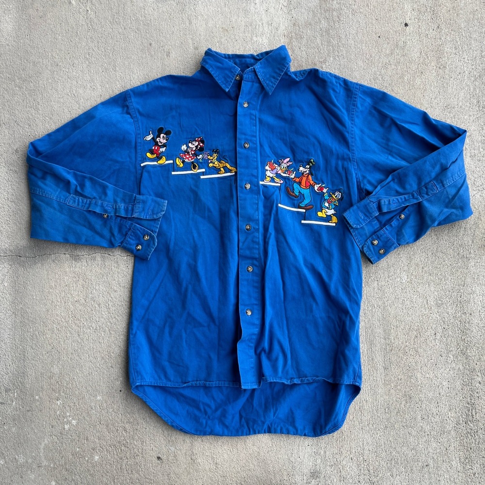 Disney Vintage Men's Long Sleeve Shirt Mickey and the gang Blue Small